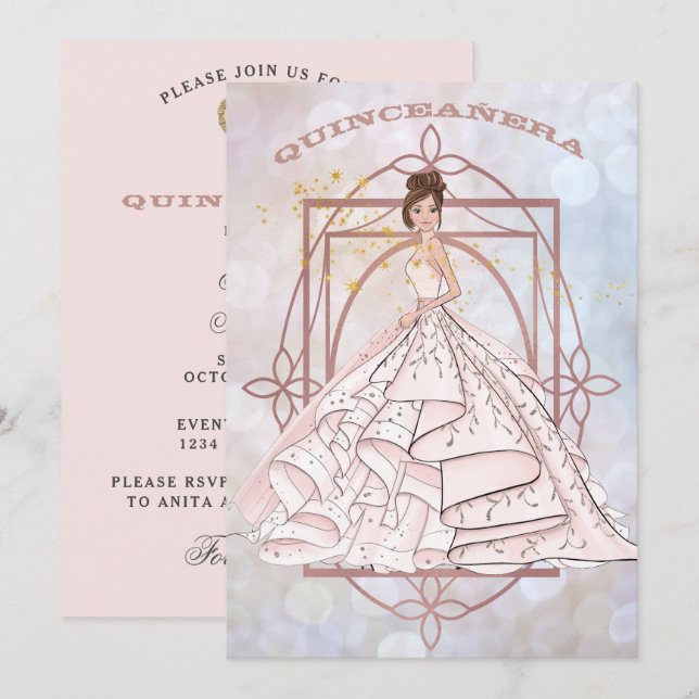 Formale Rosa und Gold Updo Einladung (Vorne/Hinten)