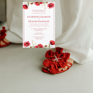 Formale rote Blumen- und weiße Hochzeitseinladung Einladung