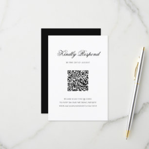 Formale Schwarz-Weiß-QR-Code-Monogramm-Hochzeit RSVP Karte