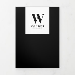 Formale schwarze moderne Monogramm-Hochzeit Dreifach Gefaltete Karte
