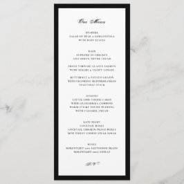 Formale schwarze und weiße Hochzeit Menükarte