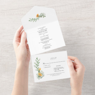 Formale Sonnenblumen-Hochzeit mit beiden Elterntei All In One Einladung