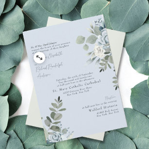 Formale staubblaue Blumenbrauteltern II Hochzeit  Einladung
