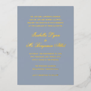 Formale traditionelle Gold Dusty Blue Wedding Folieneinladung