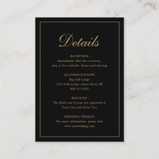 Formale traditionelle Hochzeit in Schwarz und Gold Begleitkarte