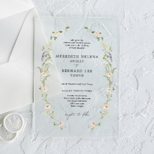 Formale Vintage-Rustikal-Wildblumen-Hochzeit Acryleinladungen