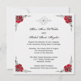Formaler eleganter silberner Akzent-Blumenhochzeit Einladung