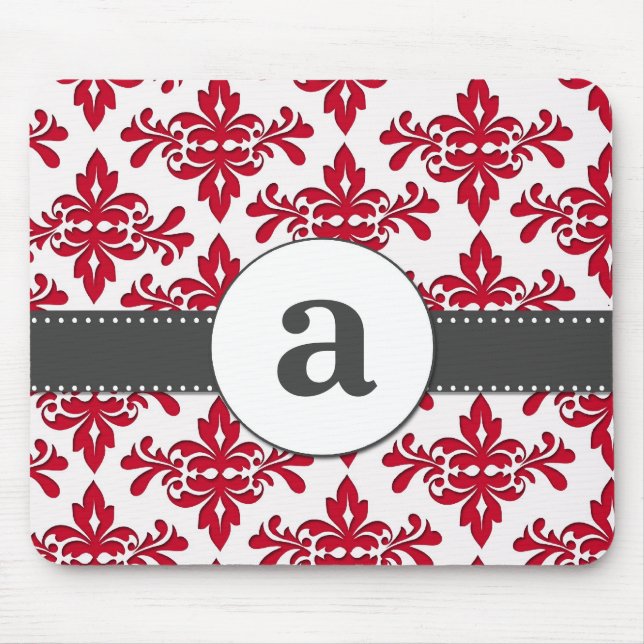 Formales Damast-Monogramm Mousepad (Vorne)