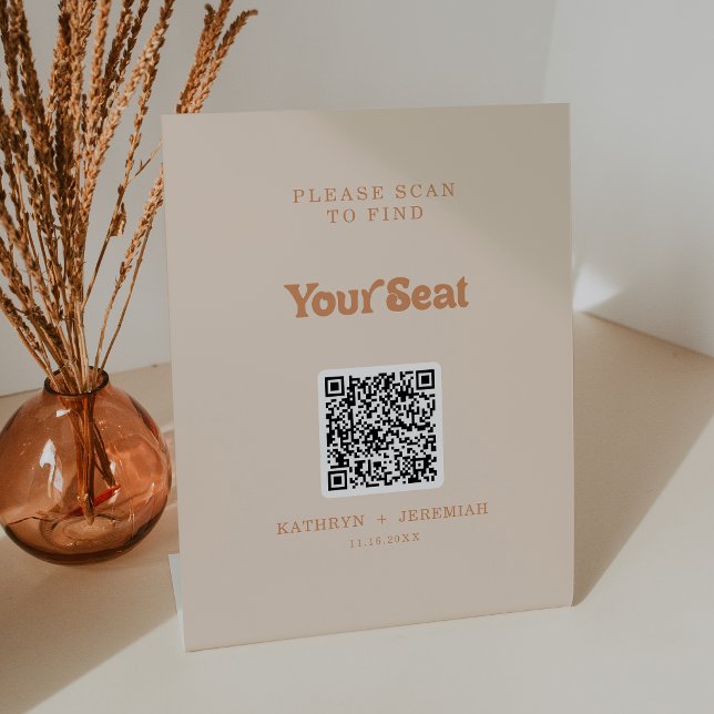 Formales einfaches Terrakotta-Sitzplan-QR-Code Sockelschild (Von Creator hochgeladen)