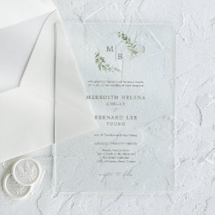 Formales Elegantes Botanisches Monogramm Hochzeit Acryleinladungen