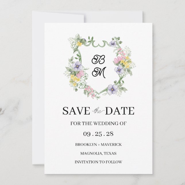 Formales florales Monogramm-Wappen Hochzeit (Vorderseite)