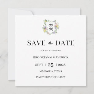 Formales florales Monogrammwappen Hochzeit Save The Date
