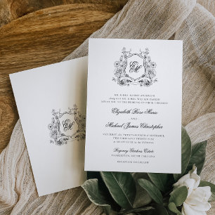 Formales florales Wappen-Monogramm Elegante Hochze Einladung