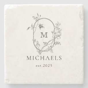 Formales florales Wappen-Monogramm-Hochzeit Steinuntersetzer