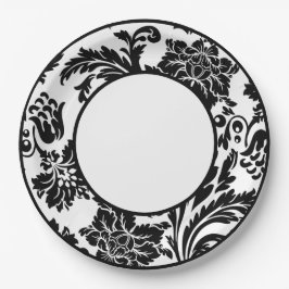 Formales Hochzeitspapier mit schwarz-weißem Damast Pappteller