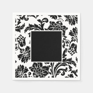 Formales Hochzeitspapier mit schwarz-weißem Damast Serviette