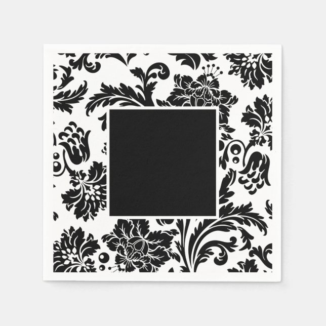 Formales Hochzeitspapier mit schwarz-weißem Damast Serviette (Vorderseite)