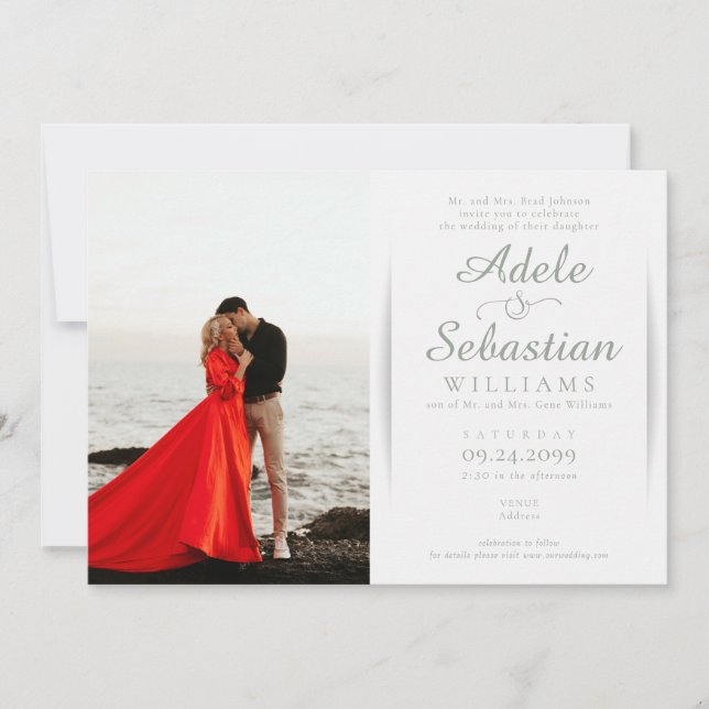 Formales Hochzeitsschreiben des eleganten Sage Gre Einladung (Vorderseite)