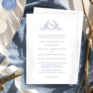 Formales Monogramm Dusty Blue Wasserfarbe Hochzeit Einladung
