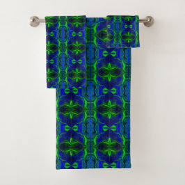 Formas, 'traços verdes flutuam' em fundo azul. badhandtuch set