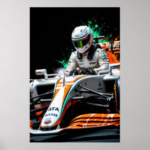 Formel-1-Rennfahrer im Auto bereit für hohe Geschw Poster