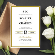 Formell Klassisch Schwarz Gold Monogramm Hochzeit