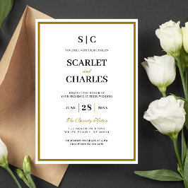 Formell Klassisch Schwarz Gold Monogramm Hochzeit Einladung