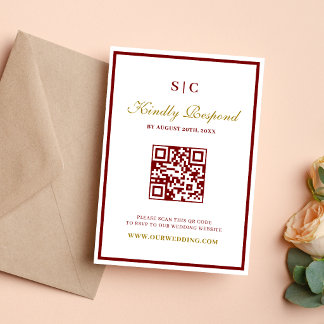 Formell klassische burgunderrote und goldene Monog RSVP Karte