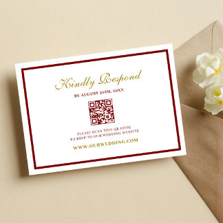 Formell klassische burgunderrote und goldene Monog RSVP Karte