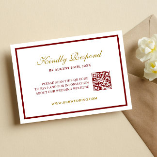 Formell klassische burgunderrote und goldene Monog RSVP Karte