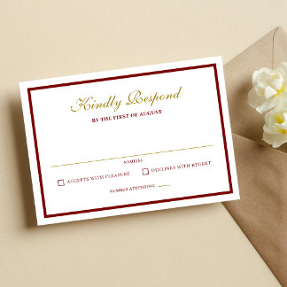 Formell klassische burgunderrote und goldene Monog RSVP Karte