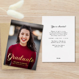 Formelle elegante Goldschrift-Foto-Abschlussfeier Folieneinladung