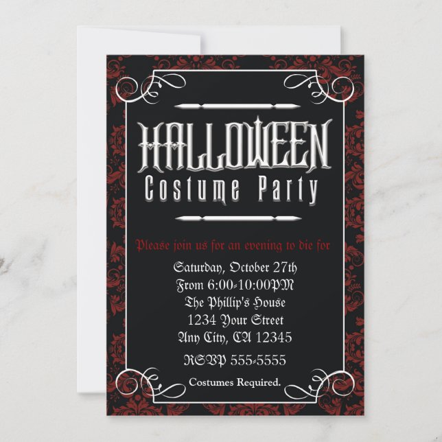 Formelle elegante Halloween-Kostümkunst-Party Einl Einladung (Vorderseite)