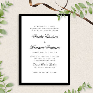 Formelle klassische Schwarz-Weiß-Border-Hochzeit Einladung