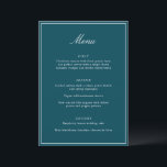 Formelle klassische Umrandung Teal Schrift Elegant Menükarte<br><div class="desc">Diese formelle Hochzeits-Menükarte verfügt über eine elegante Überschrift in Schreibschrift, eine saubere Serifenschrift und eine klassische Umrandung auf tiefem Teal-Hintergrund für ein zeitloses Empfangsdesign. Das strukturierte Layout präsentiert jeden Gang klar und fügt den Tisch- oder Platzdeckungen einen verfeinerten, kohärenten Touch hinzu. Es ist so konzipiert, dass es nahtlos mit klassischer...</div>