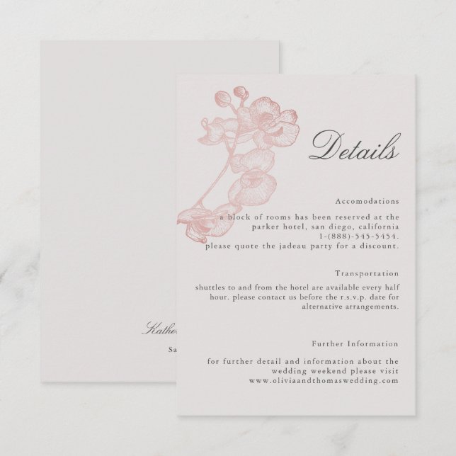 Formelle Rose Orchid-Hochzeitskarte Begleitkarte (Vorne/Hinten)