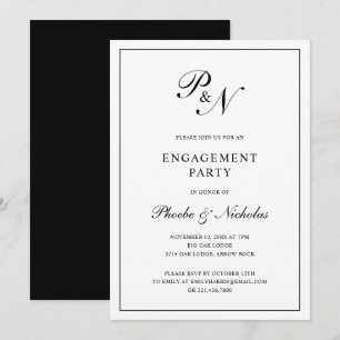 Formelle Schwarz-Weiß-Monogramm-Engagement-Partei Einladung