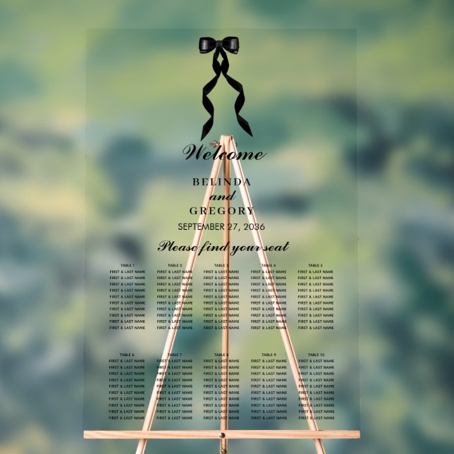 Formelle schwarze Bow-Ribbon-Hochzeitstabelle Acrylschild (Neutral)