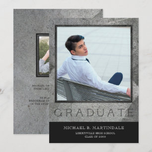 Formeller Grabstein mit zwei Fotos zur Graduierung Ankündigung