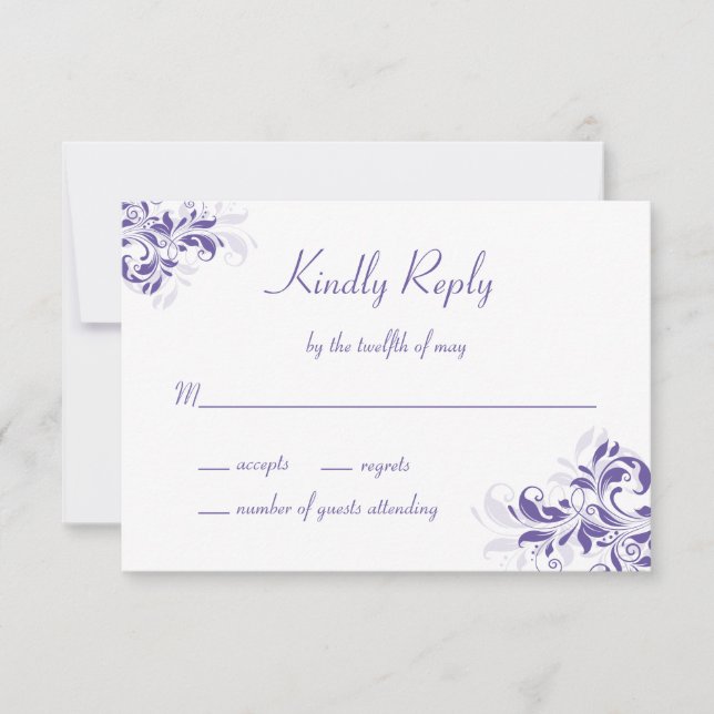 Formeller Lila Bat Mitzvah RSVP Karte (Vorderseite)
