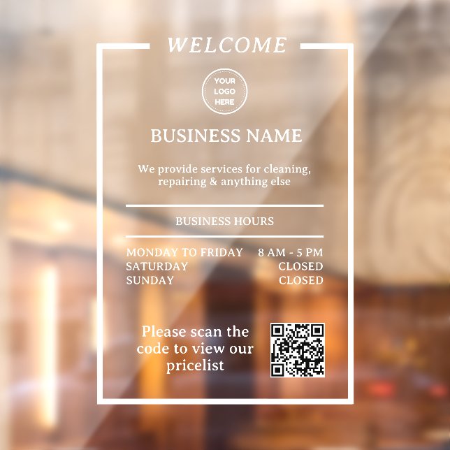 Formeller QR-Code für Berufliche Geschäftszeiten Fensteraufkleber (Blatt 2)