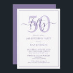 Formelles 50. Geburtstag Lilac Lavender Classic Sc Einladung<br><div class="desc">Feiern Sie die großen 5-0 im Stil! Nehmen Sie Ihre Geburtstagsfeier mit dieser 50. Geburtstagsfeier Lilac Lavender Classic Script Einladung auf die nächste Stufe. Mit einem klassischen lila lavender Textkasten auf weißem Hintergrund können personalisierte Details in einer modernen handgeschriebenen Kalligrafie enthalten werden. Fügen Sie auf der Rückseite der Karte ein...</div>