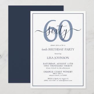 Formelles, 60. Geburtstag Navy Blue Classic Script Einladung