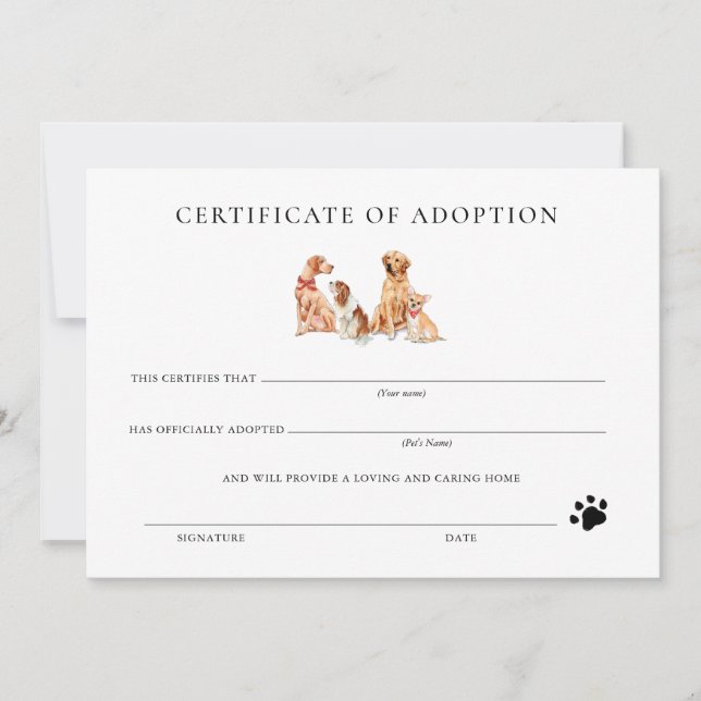 Formelles Zertifikat für die Adoption von Welpen i (Vorderseite)