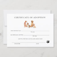 Formelles Zertifikat für die Adoption von Welpen i