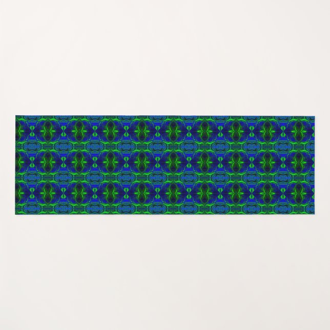 Formen, "grüne Linien schwimmen" über blauem Hinte Yogamatte (Vorderseite (Horizontal))