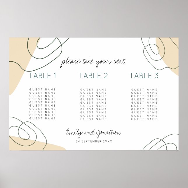 Formen Script 3 Tabelle Kleine Hochzeitsstiftkarte Poster (Vorne)