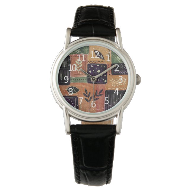 Formen und Blätter abstrakter geometrischer Kreise Armbanduhr (Vorderseite)
