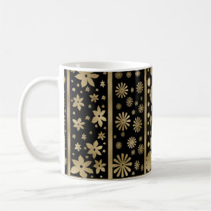 Formen und Blume verbinden sich in Schwarz und Gol Kaffeetasse