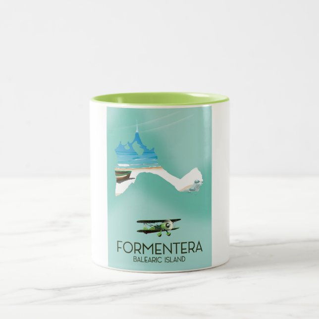 Formentera Balearen Insel Karte Reiseplakat Zweifarbige Tasse (Mittel)